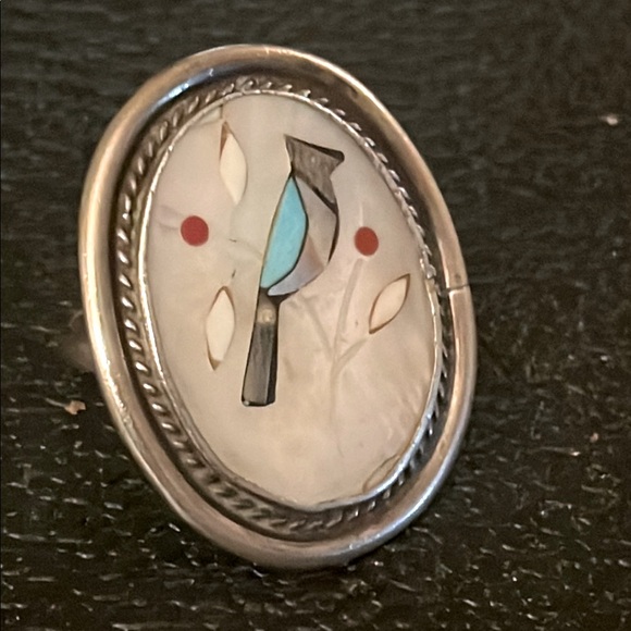 Native American Zuni Silver Bird Inlay Ring